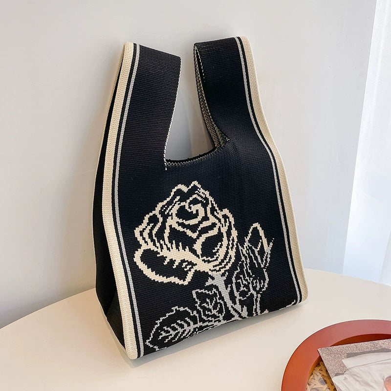 All-match Korean-style Striped Wool Knitted Handbag