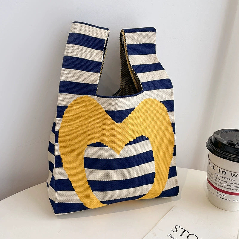 All-match Korean-style Striped Wool Knitted Handbag