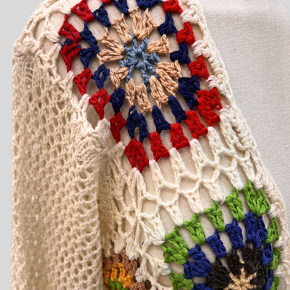 Ethnic Vintage Crochet Rainbow Long Sleeve Cardigan