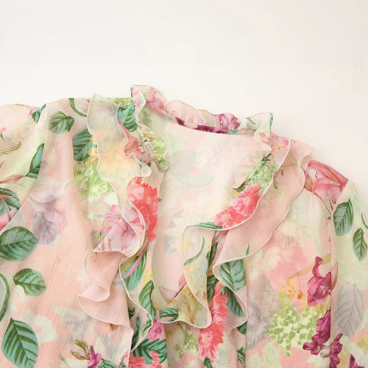 Simple Floral Print Laminated Long Sleeve Shirt
