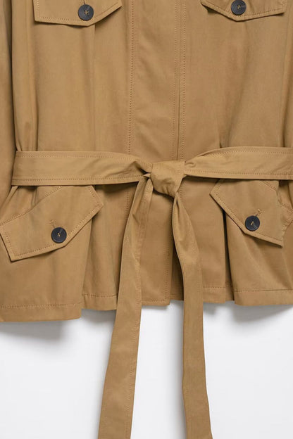 Short Trench Coat Jacket With Button-down Culottes Suit