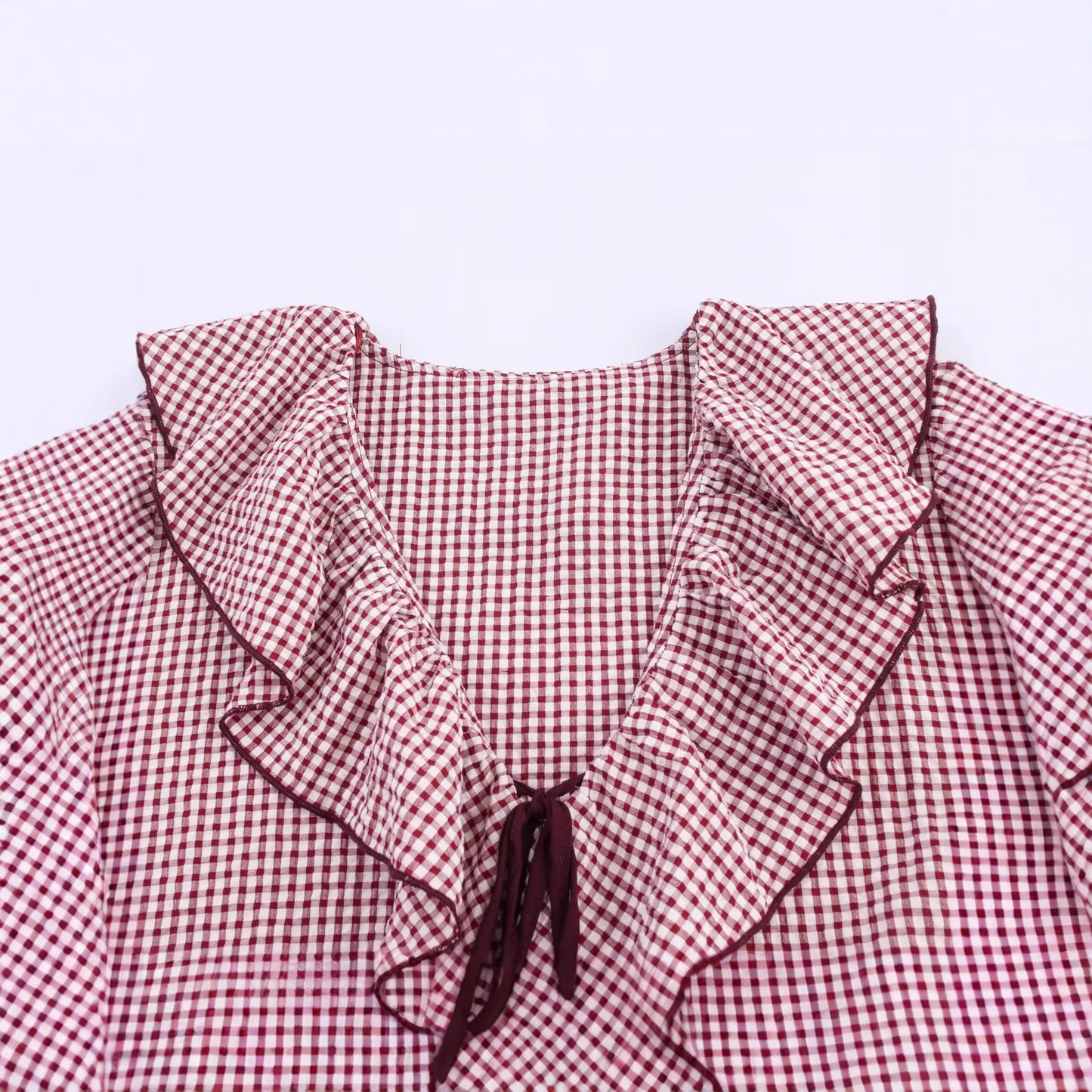 Doll Collar Check Shirt, French Style Design Long Sleeve Shirt