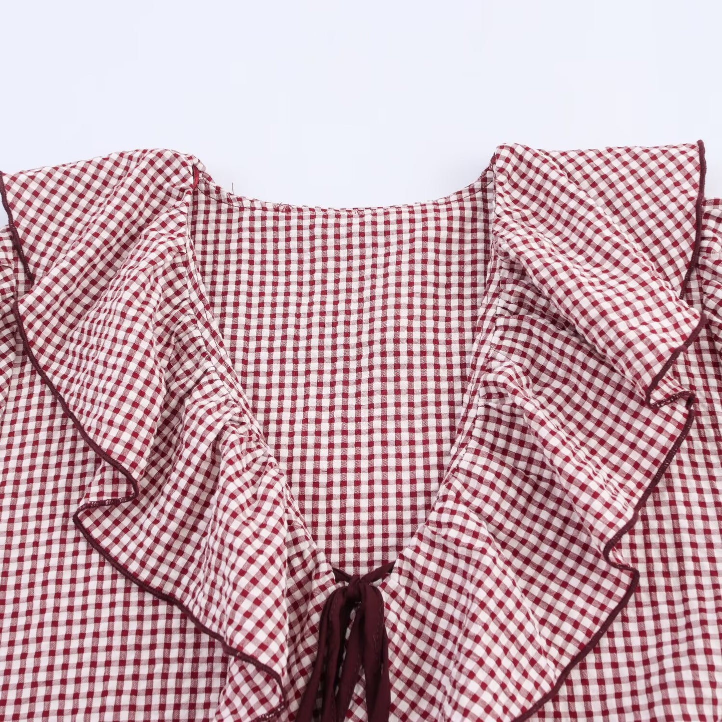 Doll Collar Check Shirt, French Style Design Long Sleeve Shirt