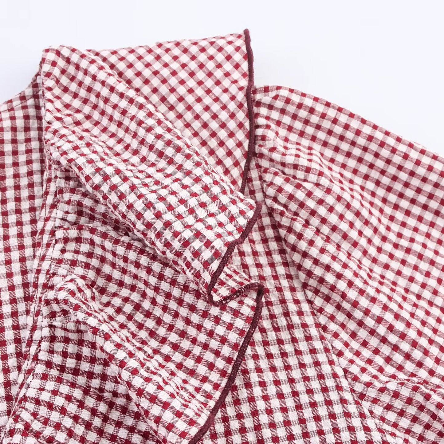Doll Collar Check Shirt, French Style Design Long Sleeve Shirt