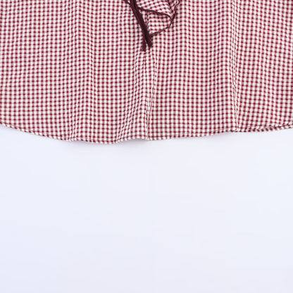 Doll Collar Check Shirt, French Style Design Long Sleeve Shirt