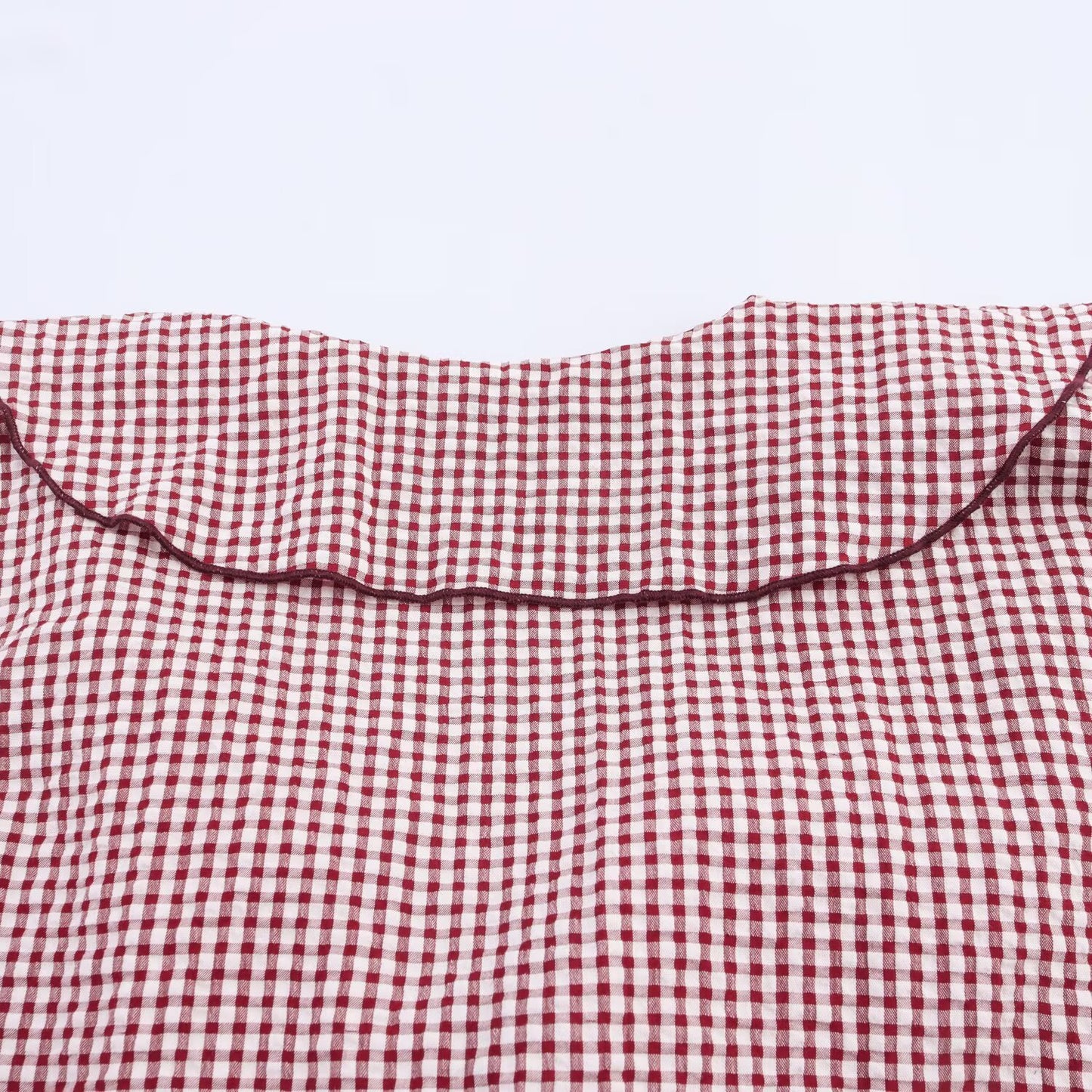 Doll Collar Check Shirt, French Style Design Long Sleeve Shirt