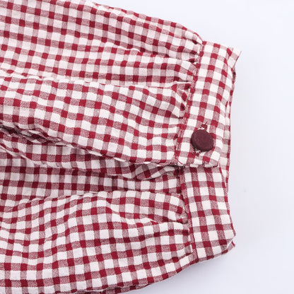 Doll Collar Check Shirt, French Style Design Long Sleeve Shirt