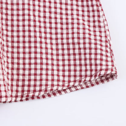 Doll Collar Check Shirt, French Style Design Long Sleeve Shirt