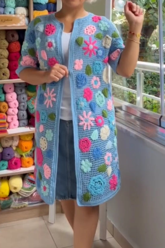 Color Embroidered Long Cardigan