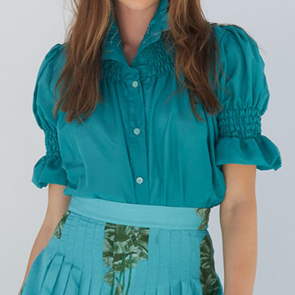 Blue Bubble Sleeve Shirt
