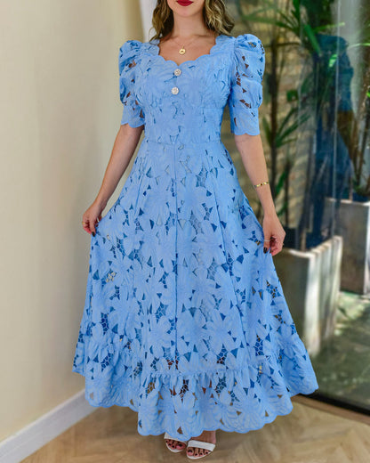 Short Sleeve Lace Hollow Dress