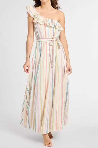 One-Shoulder Ruffled Slim Floral Dress