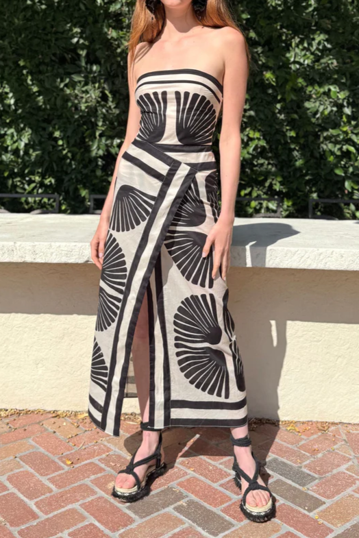 Palm Leaf Strapless Dress