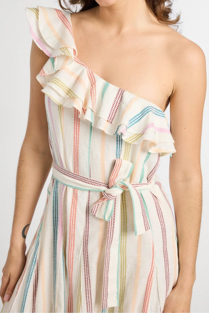 One-Shoulder Ruffled Slim Floral Dress