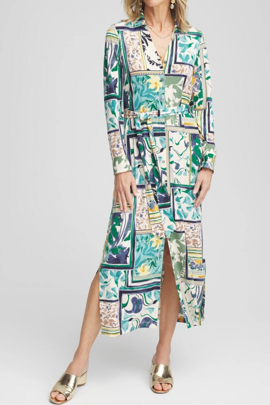 Patchwork Print Maxi Shirtdress