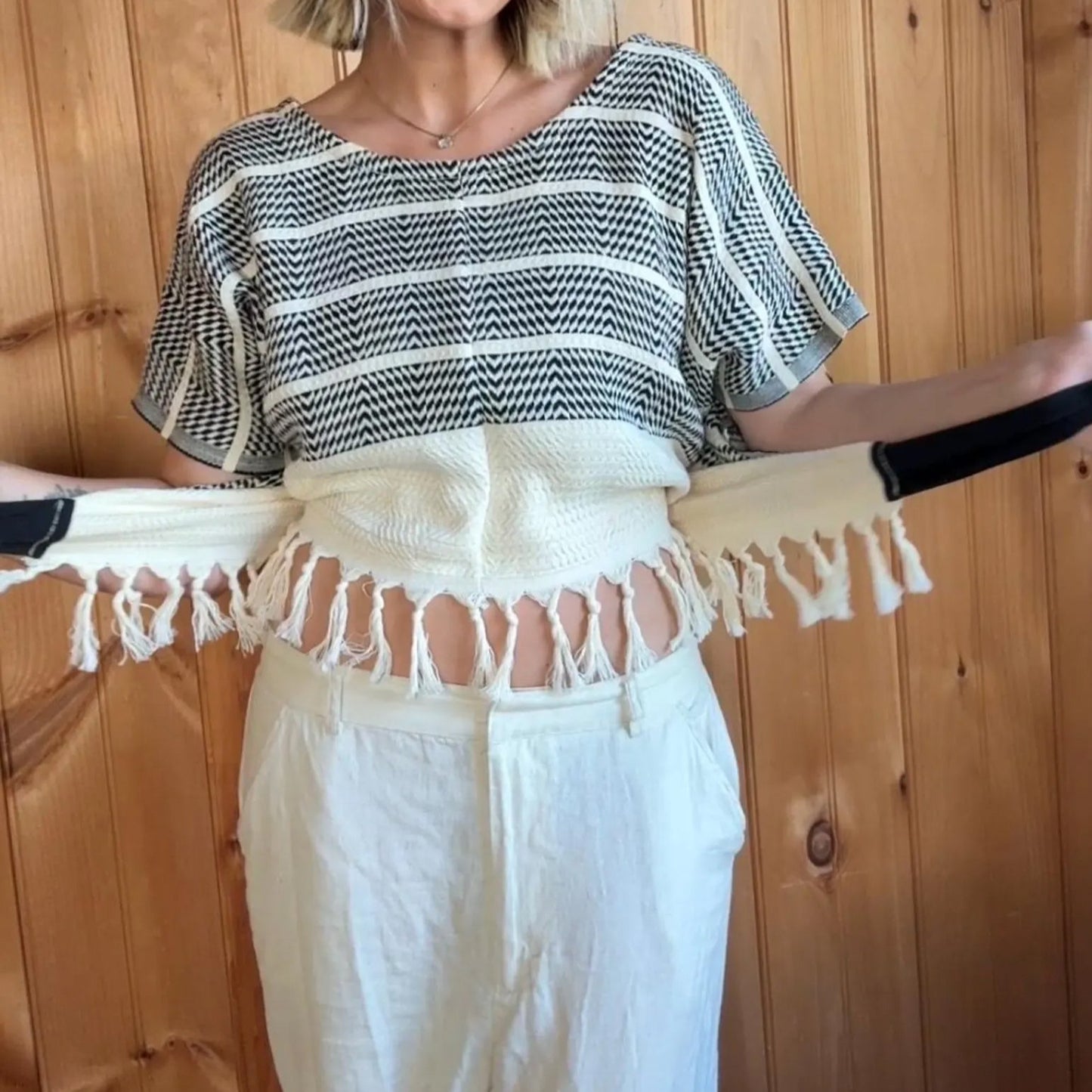 Black And White Knitted Shawl