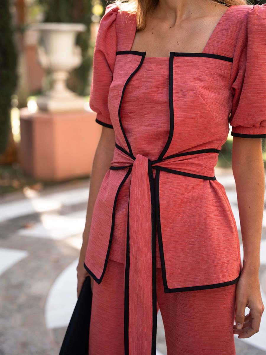 Square Collar Lace Up Two Pieces Set