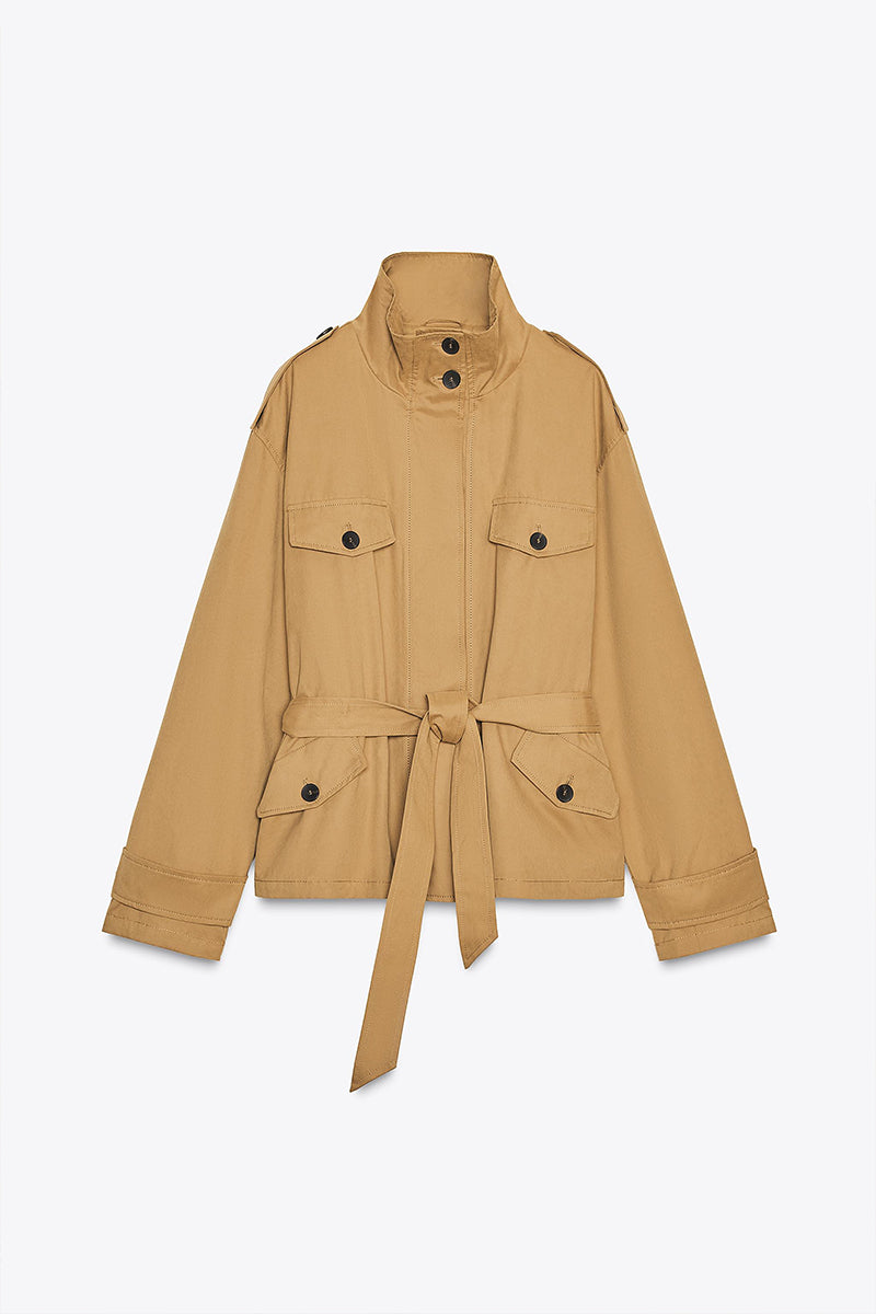 Short Trench Coat Jacket With Button-down Culottes Suit