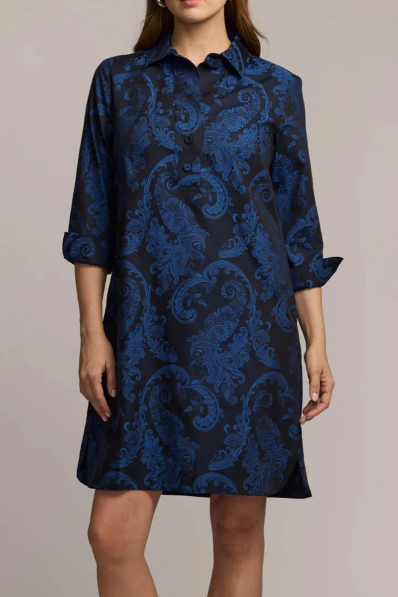 3/4 Sleeve Paisley Jacquard Dress