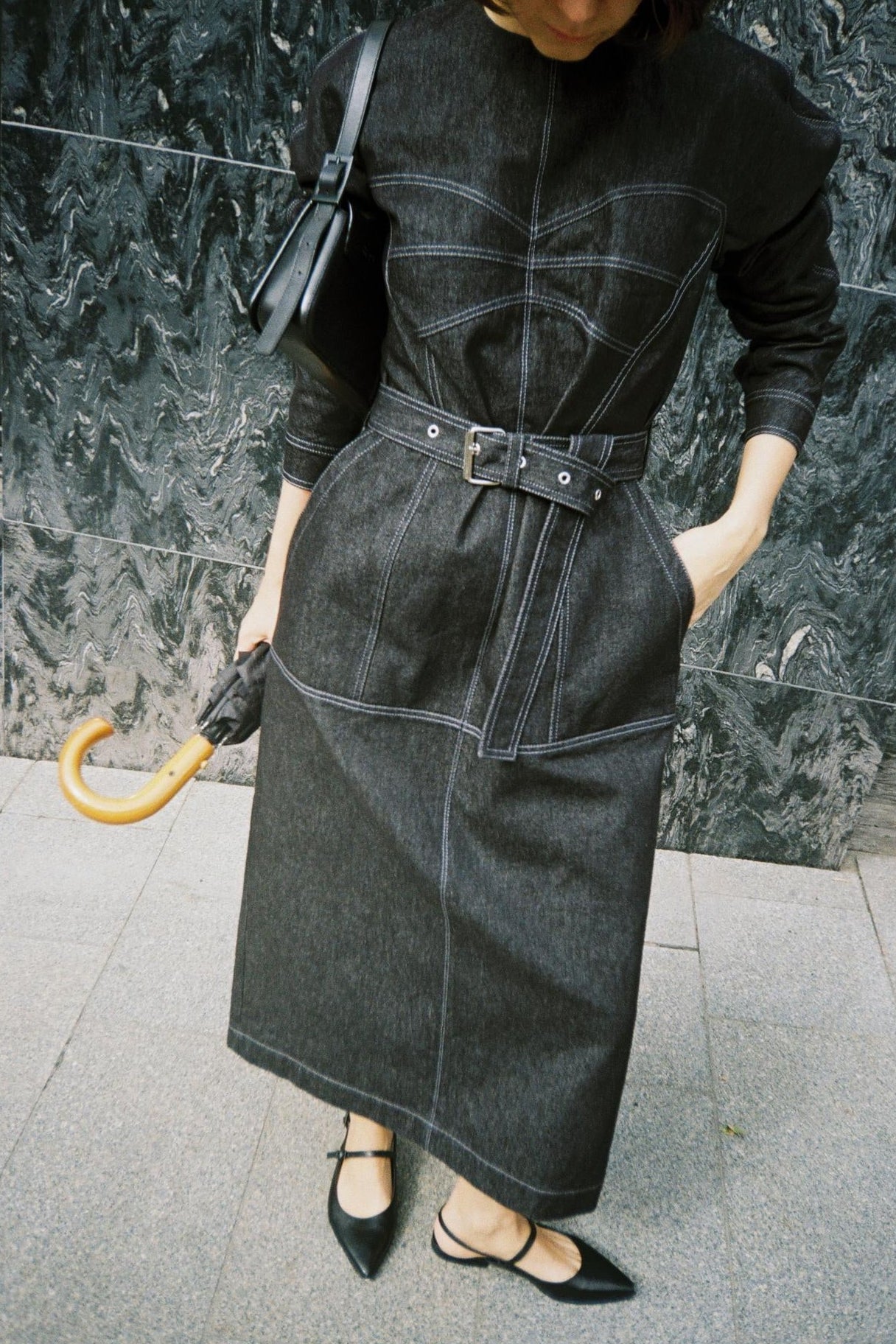 Dark grey denim bodycon dress