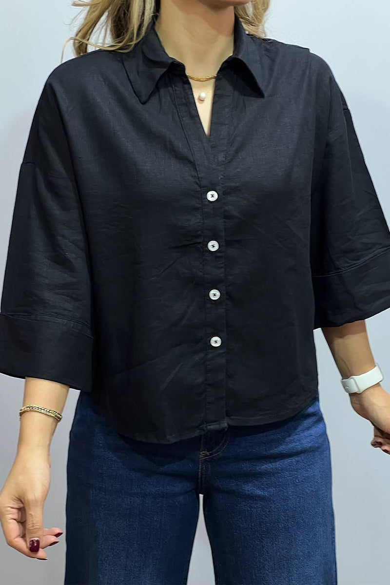 Black Shirt Wide Leg Pants Suit