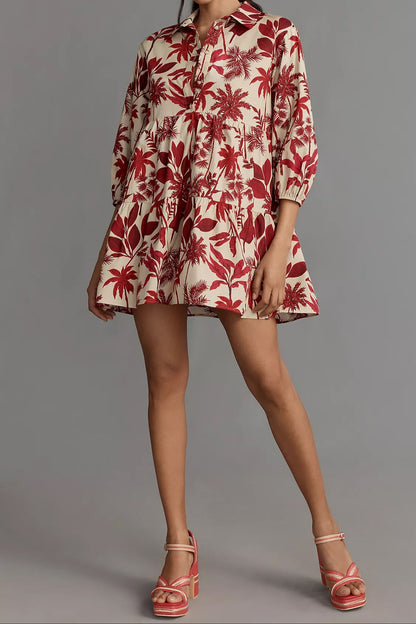 Red Leaf Shirt Short Dress