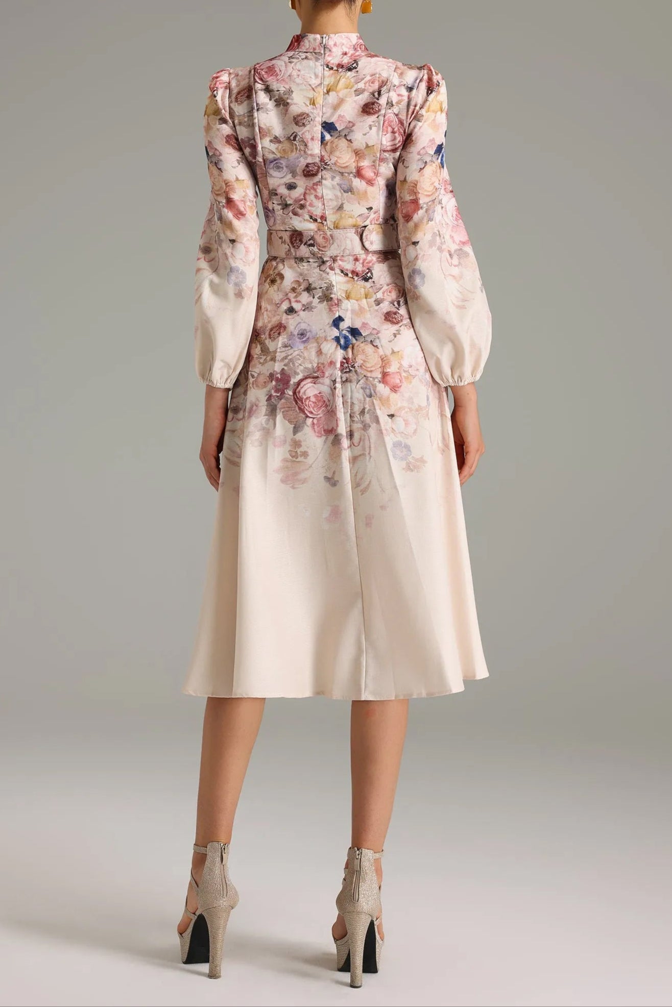 Stand Collar Single Breasted Printed Dress