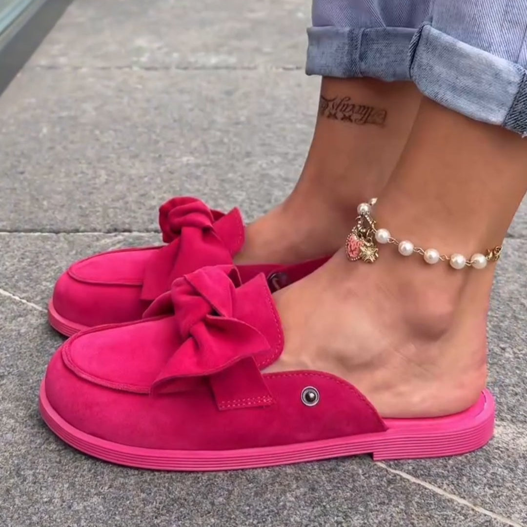 Rose Red Loafers with Bows