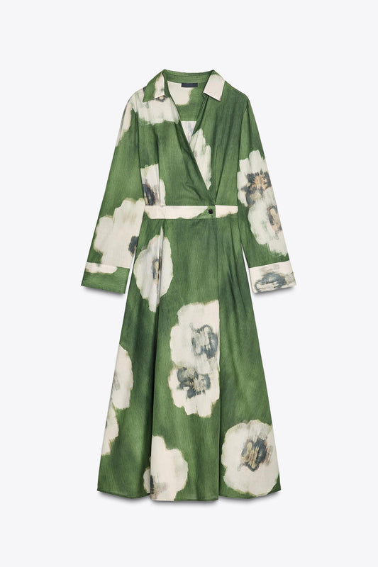Gradient Green Creative Print Shirtdress