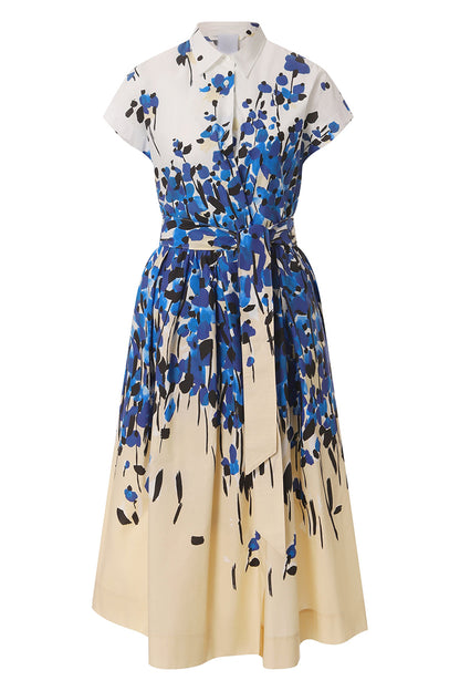 Fashion Fresh Blue And Black Printed Short Sleeve Shirt Dress