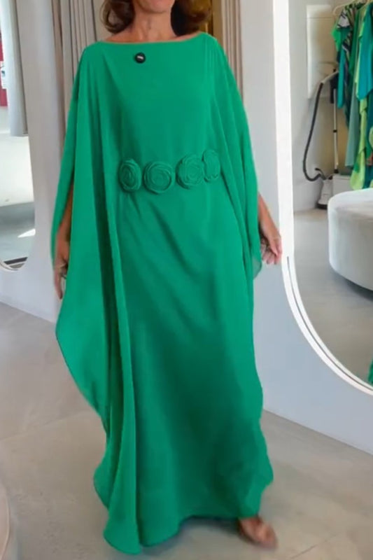 Grass Green Three-dimensional Flower Design Elegant Chiffon Dress