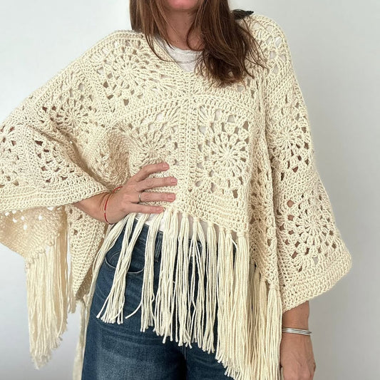 Fringed Cutout Shawl