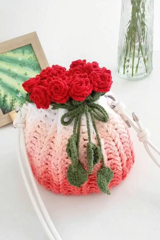Knitted Rose Crossbody Bag