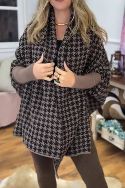 Houndstooth Batwing Sleeve Patchwork Coat