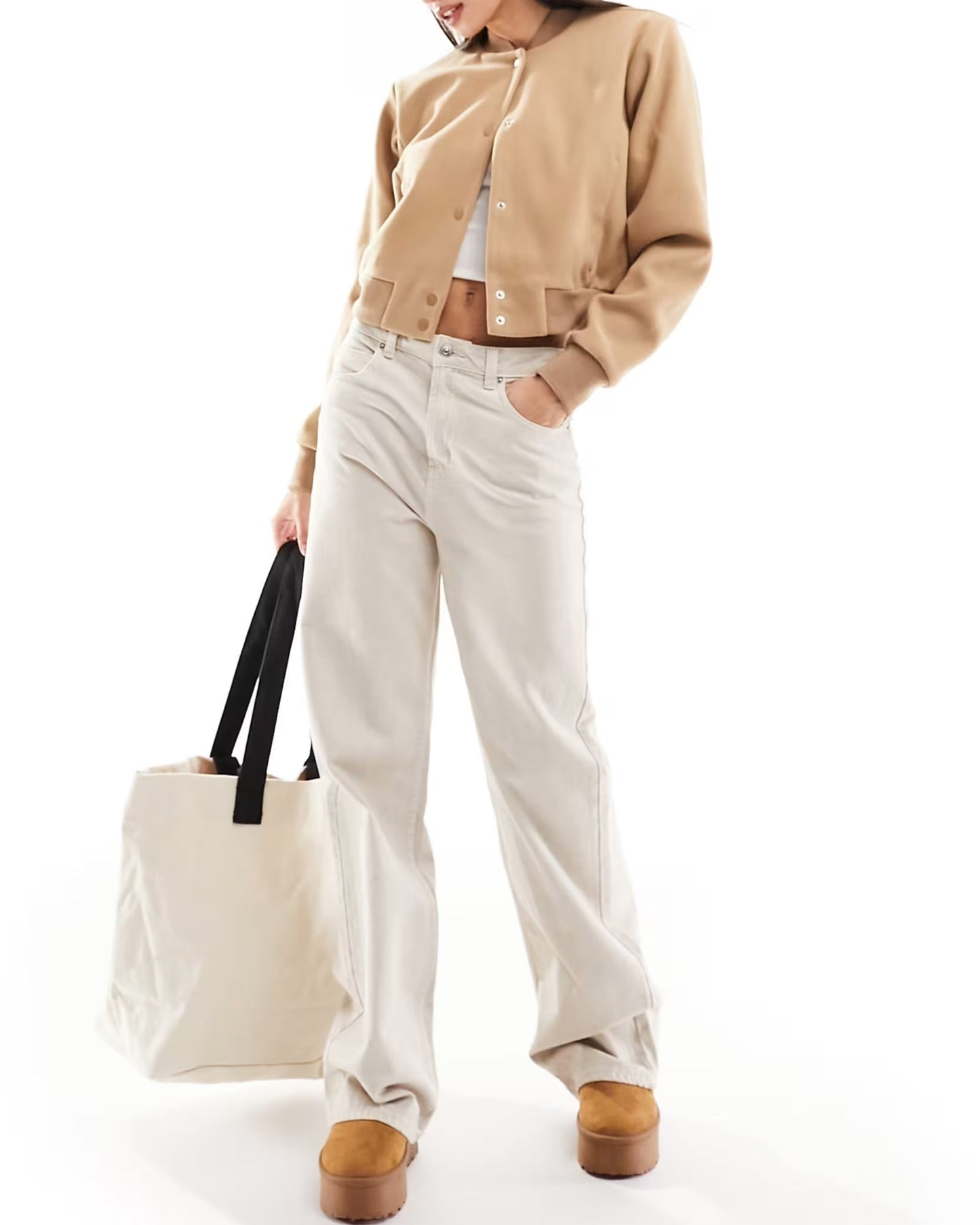 Camel Short Wool Bomber Jacket