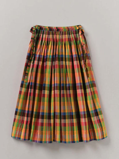Pleated Check Cotton Skirt
