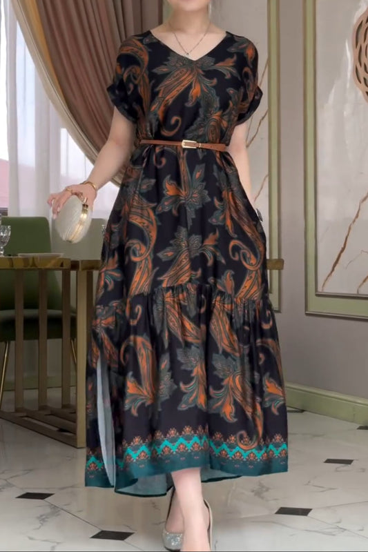Brown-Black Printed Split Skirt