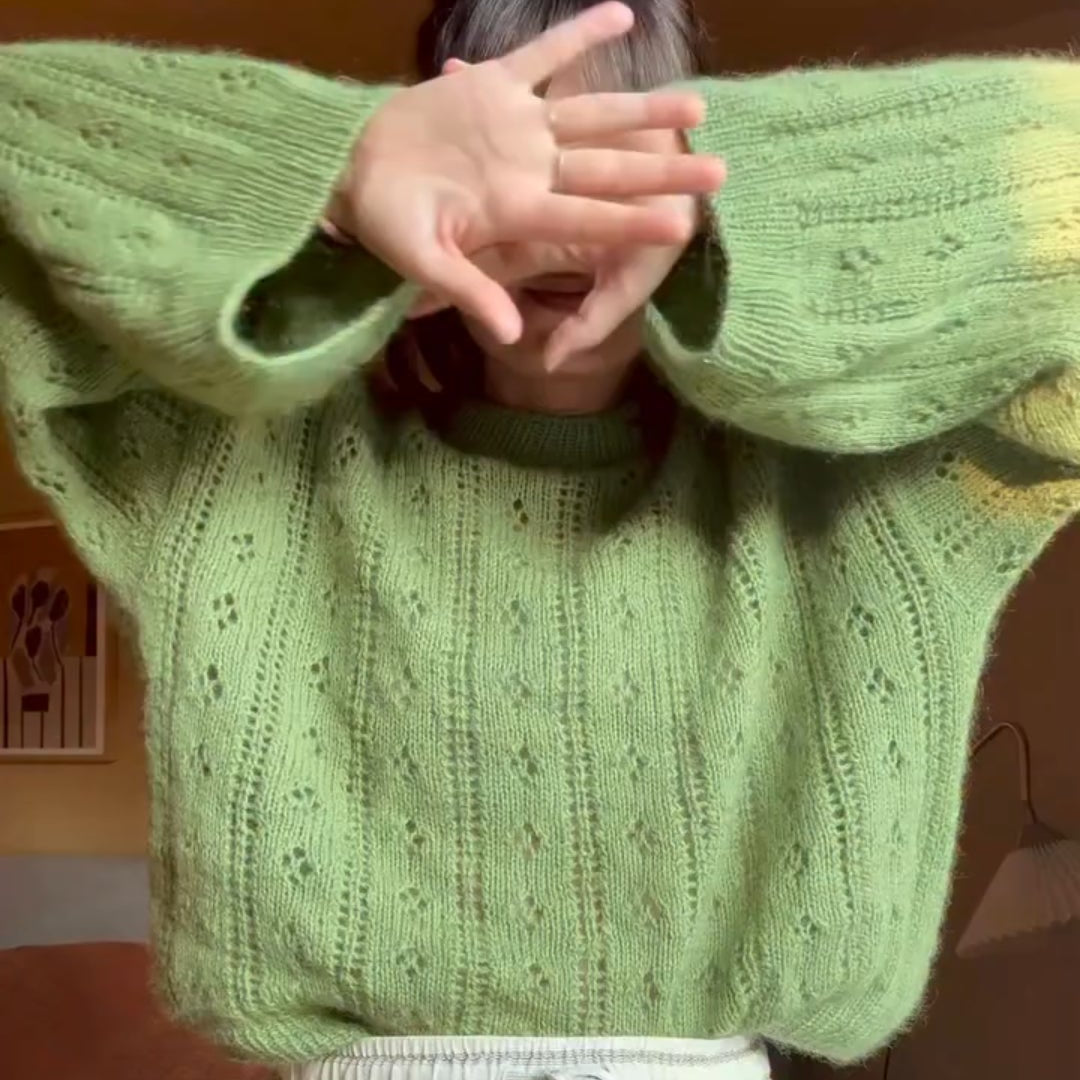 Pale Green Vertical Crewneck Sweater