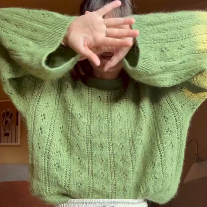 Pale Green Vertical Crewneck Sweater