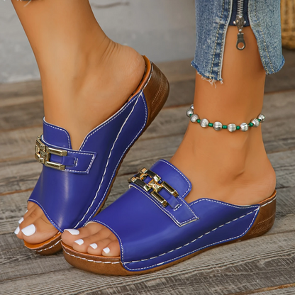 Fashion Peep Toe Leather Slippers