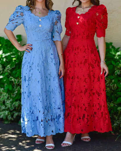 Short Sleeve Lace Hollow Dress
