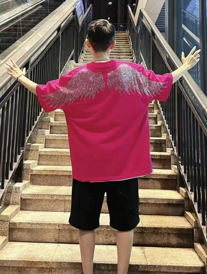 Men's trendy rhinestone wings T-shirt