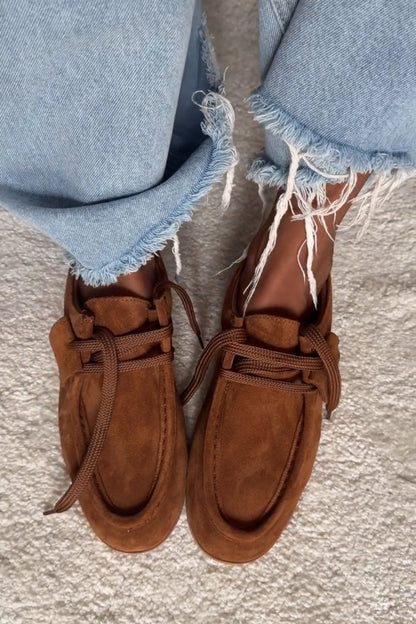 Women's Suede Shoelace Simple Style Shoes