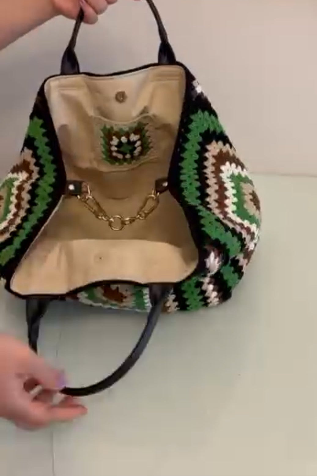 Square Print Knitted Bag