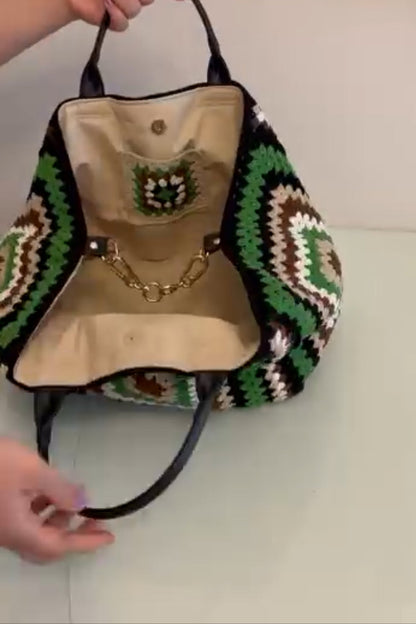 Square Print Knitted Bag