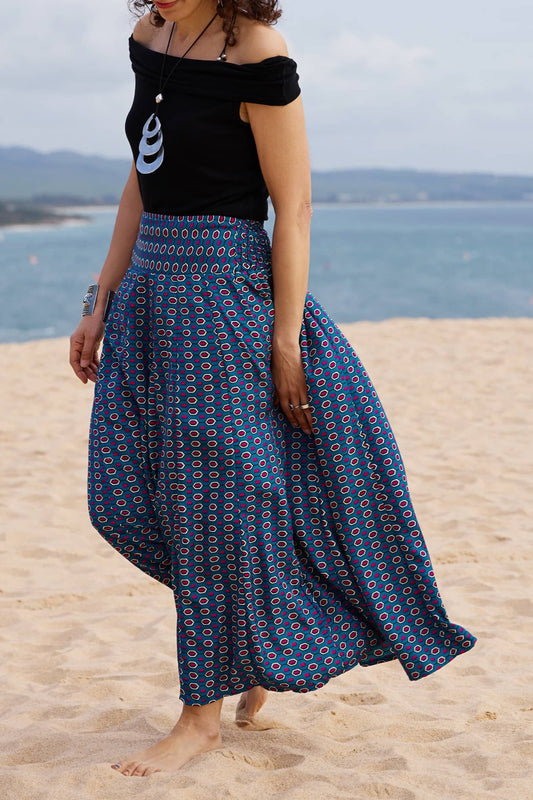 Blue-Bottom Powder-Dot Silk Skirt