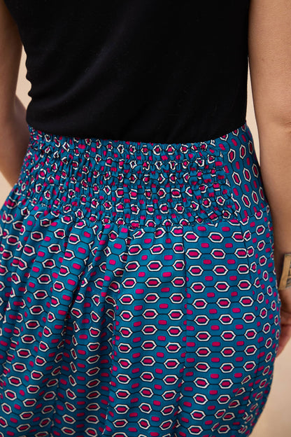 Blue-Bottom Powder-Dot Silk Skirt