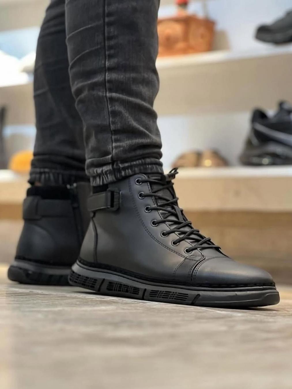 Black Martin Boots with Side Zipper