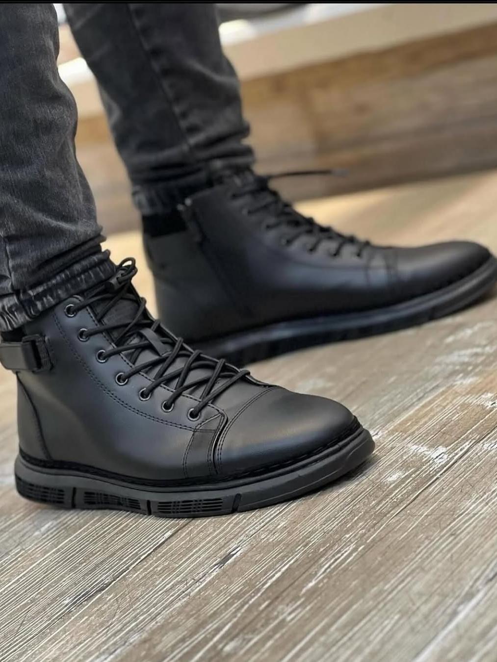 Black Martin Boots with Side Zipper