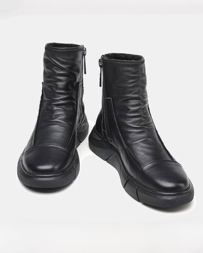 Men's leather casual flat boots